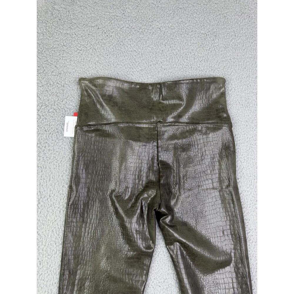 NWT SPANX Faux Leather Croc Shine Olive Green Shaping Leggings Size Large